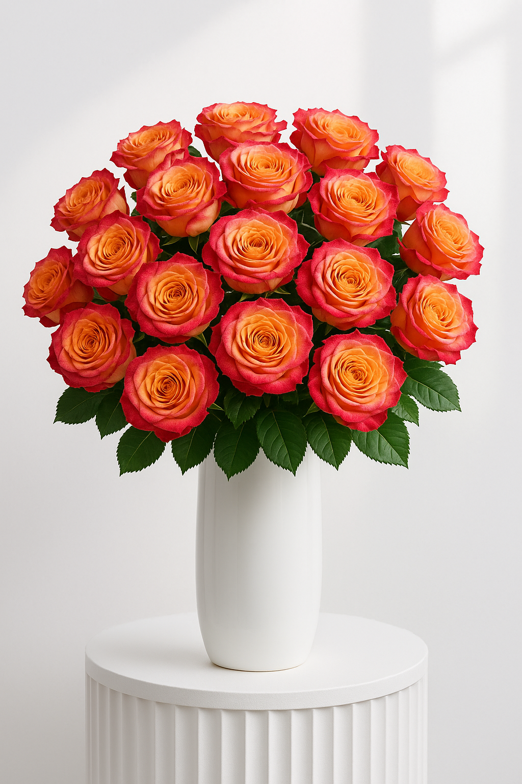 clean background, focus on the flower arrangement in a white ceramic vase. Ideal for e-commerce or catalogue use.