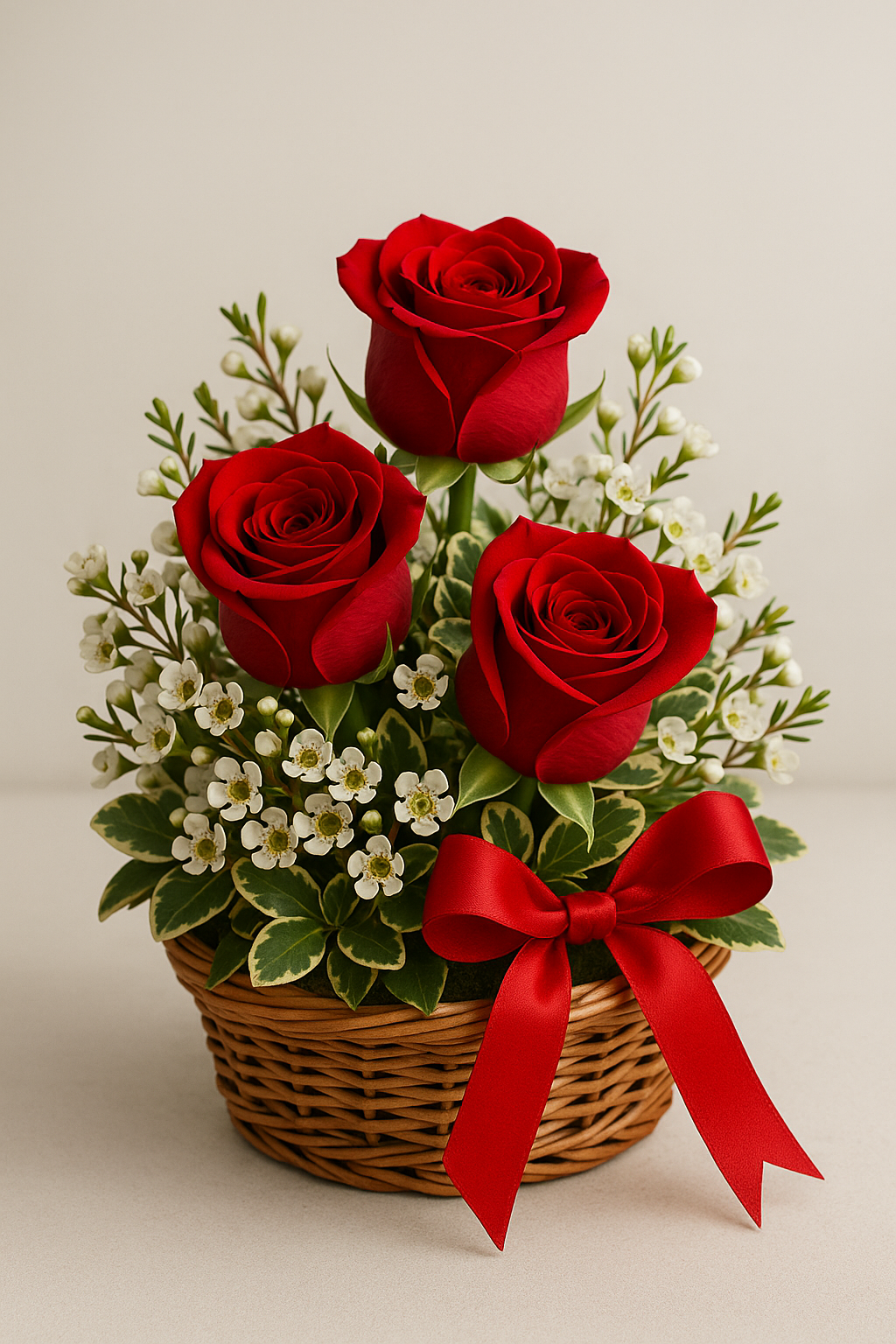 Triple Red Rose Charm Basket